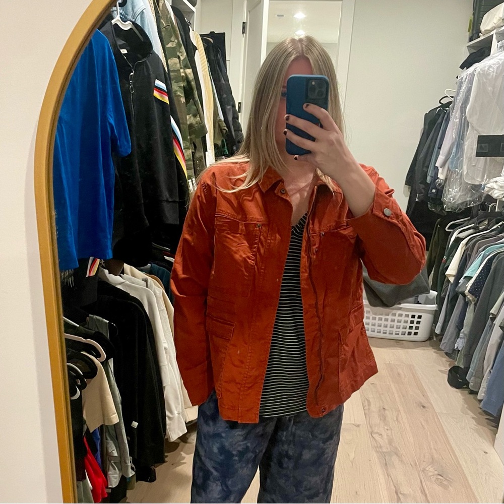 Cotton Work Jacket - Time And Tru Red-Orange Canvas Jacket - Large